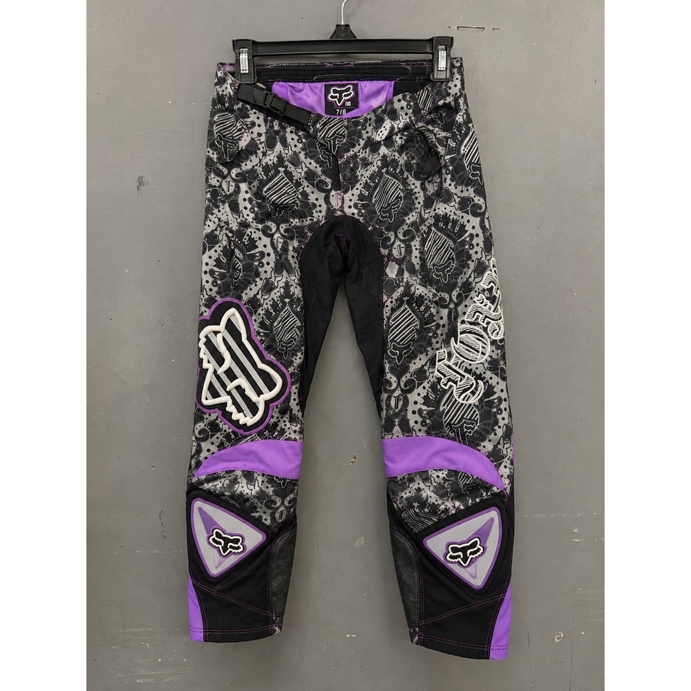 FOX Racing Girls 7/8 Juniors White Purple Motocross Riding Pants - Picture 2 of 9